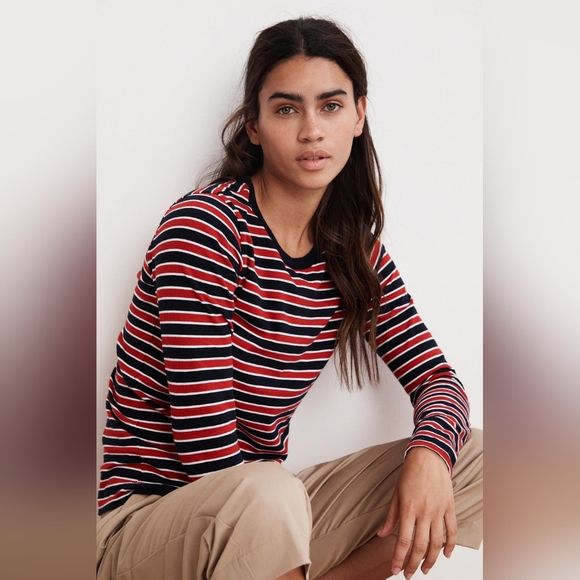 Velvet by Graham & Spencer Arty Knit Stripe Crew Neck Top In Multi - Picture 6 of 12